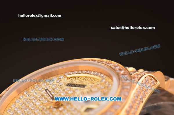Rolex Day-Date Oyster Perpetual ETA Case Full Gold and Diamond with Diamond Dial - Click Image to Close